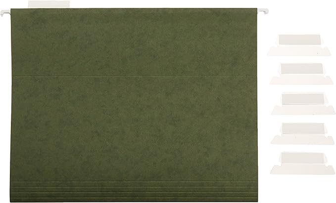 Amazon Basics Hanging File Folders with Adjustable Tabs, Sturdy Expandable Document Organizer, Letter Size 8.5x11 inch, Green, 25-Pack