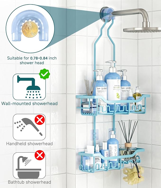 Upgraded Extended Length Shower Organizer with Hooks, Rustproof Shampoo Soap Holder, Large Hanging Bathroom Caddy