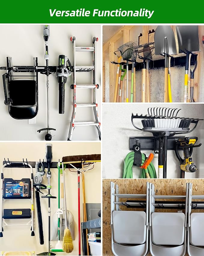 PIYILO 64 inches Garage Tool Organizer Wall Mount, Garden Tool Organizer Rack Heavy Duty, Hanging Storage Organization Racks Holder with 10 Hooks, for Lawn Tools, Shovel, Shed