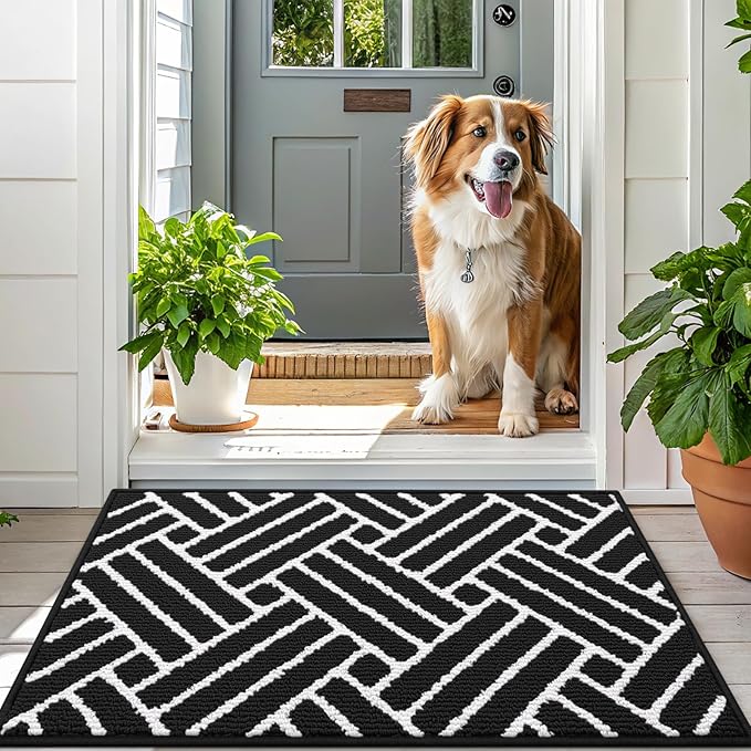 OLANLY Indoor Door Mat, 48x32 Inch, Dirt Resistant and Absorbent, Non-Slip Rubber Backing Floor Mats, Easy Clean Low-Profile Doormat for Entryway, Front Door, and Inside Entrance, Deep Black