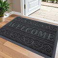 OLANLY Welcome Door Mat Indoor Outdoor Entrance, Heavy Duty Sturdy Front Door Mat, Waterproof All-Weather Doormat, Stain Resistant, Low Profile, Easy Clean Patio Entryway Mat, 36 x 24, Black