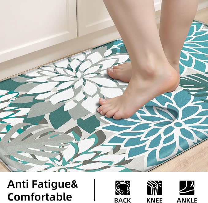Arenarug Kitchen Mats for Floor 2PCS Cushioned Anti Fatigue Kitchen Mats Waterproof Non Slip Kitchen Mat Rug Set Comfort Foam Standing Mat for Sink, Laundry, Office, 24"x39"+24"x59", Teal