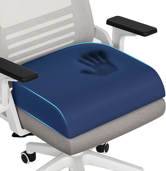 TranquilRelax XLarge Seat Cushion, Memory Foam Cushion for Long Sitting Hours on Office Chair, Home & Car, Non-Slip Chair Pad for Relieving Back & Sciatica & Hip & Coccyx Pain (Blue)