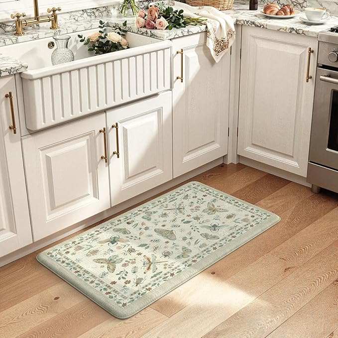 LEEVAN Anti Fatigue Mats for Kitchen Floor Non-Slip, Cushioned Kitchen Mats for Floor 20''x31'', Tan Memory Foam Kitchen Mat Set, Waterproof Ergonomic Standing Mat for Bar, Office,Desk, Laundry