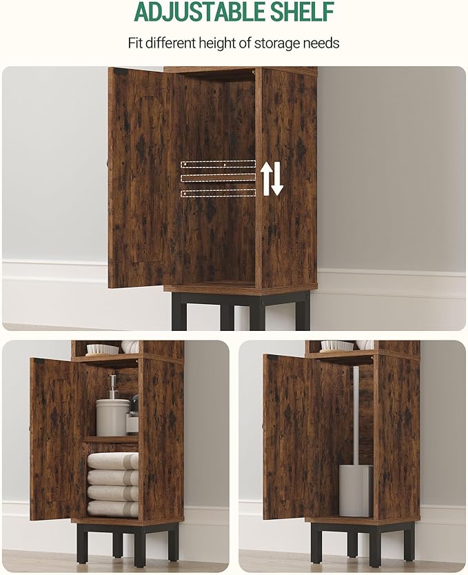 Hzuaneri Bathroom Storage Cabinet, Small Corner Floor Cabinet with Door and Shelves, Narrow Toilet Paper Holder, Bathroom Organizer with Adjustable Shelf, for Small Spaces, Rustic Brown BC08201X