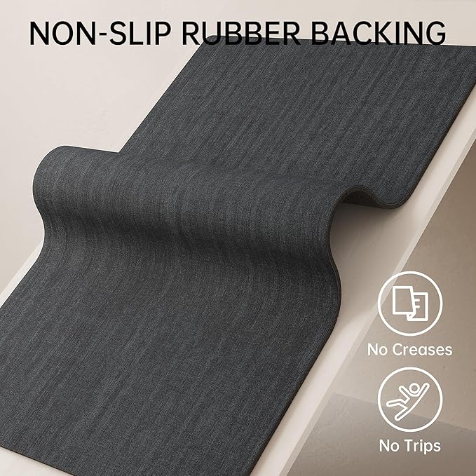 Mecko Bath Mat, Ultra Absorbent Quick Dry Bathroom Floor Mats-Rubber Non-Slip Thin Bathroom Rug Fit Under Door, Faux Suede Surface Shower Rug for Bathtub, Sink, Shower Room(Black,24"x36")