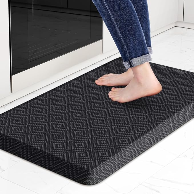Mattitude 4/5 Inch Thick Kitchen Mat Cushioned Anti-Fatigue Floor Mat Water Resistant Non-Slip Mats and Rugs Standing and Comfort Desk Mats for House Sink Office Laundry (Black, 17.3"x28")