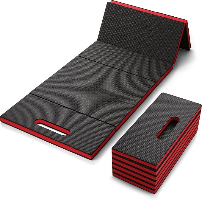Foldable EVA Utility Mat with Handle, Heavy Duty Mechanic Mat for Kneeling, Workouts, Garages, Gardening, Camping, Picnics, Outdoor Adventures and Home Gyms, Red