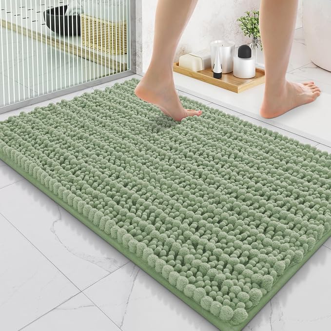 Smiry Bathroom Rugs Mat 35x24, Extra Soft Absorbent Chenille Bath Rugs, Non Slip Rubber Backing Machine Washable Quick Dry Bath Mats for Bathroom Floor, Tub, Shower, Home Decor Accessories, Sage Green