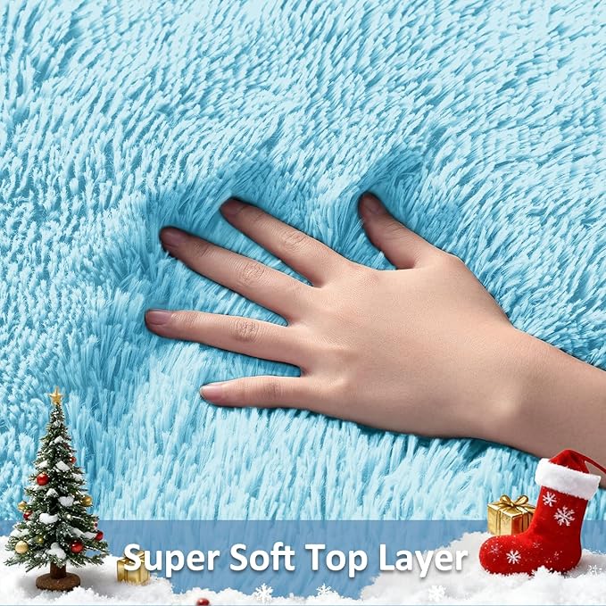 Ophanie Light Blue Rug, Boys 4x6 Rugs for Bedroom Carpet Nursery Aesthetic, Kids Playroom Area Rugs for Girls Teen Home Decor, Fluffy Shag Bedside Floor Living Room Carpets