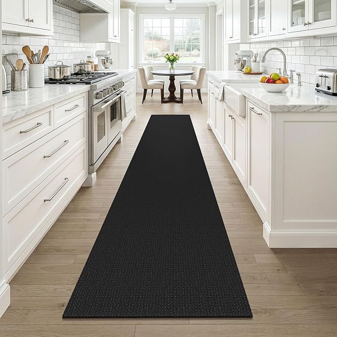 KOZYFLY Black 2x12 Runners Rugs for Hallway, Long Washable Runner Rug, Woven Non Slip Kitchen Runner, Braided Entryway Rug, Floor Carpet for Entry, Aisle, Hall, Black/Dark Grey