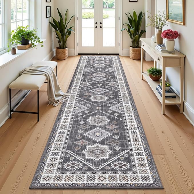 HEBE Washable Kitchen Rugs Runner 24"x120", Non Slip Hallway Runner Rug, Low Pile Entryway Rug Laundry Room Mat Kitchen Carpet Runners for Hallways, Bathroom, Laundry, Bedside Rug