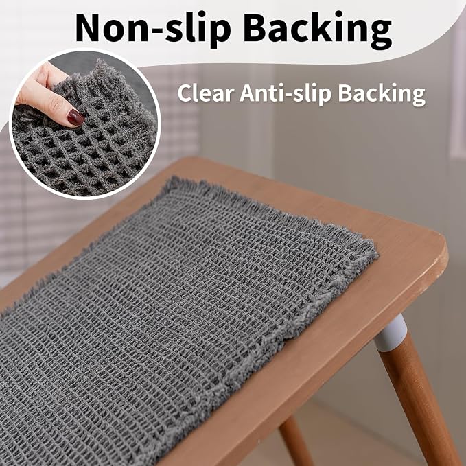 Waffle Bath Mat - Boho Bathroom Rugs Non Slip Washable, Super Absorbent & Quick Dry, Soft Bath Mat Farmhouse Bathroom Decor, 20'' x 48'', Dark Grey