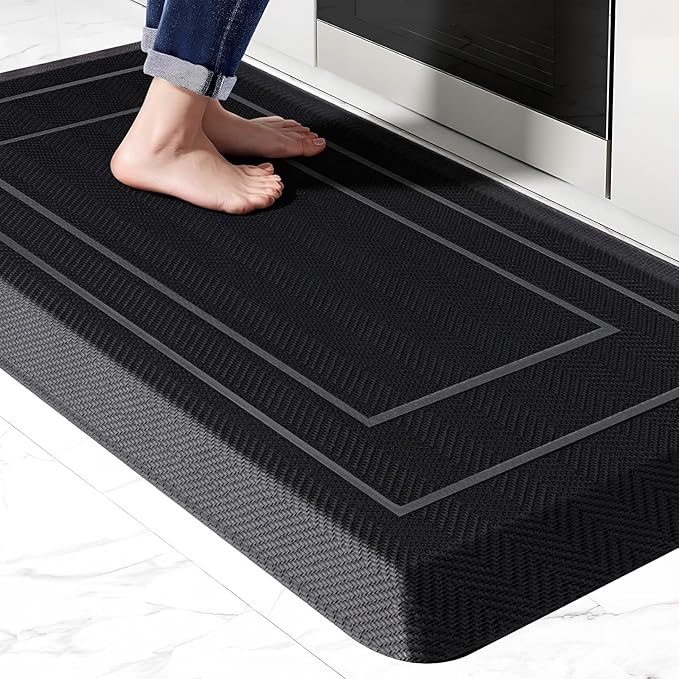 UKISS 9/10"" Extra Thick Cushioned Anti Fatigue Kitchen Mat, Waterproof High Density Foam Standing Desk Mat, Non-Slip Ergonomic Comfort Mat for Kitchen, Office,Workstation Black (Black, 20" X 39")