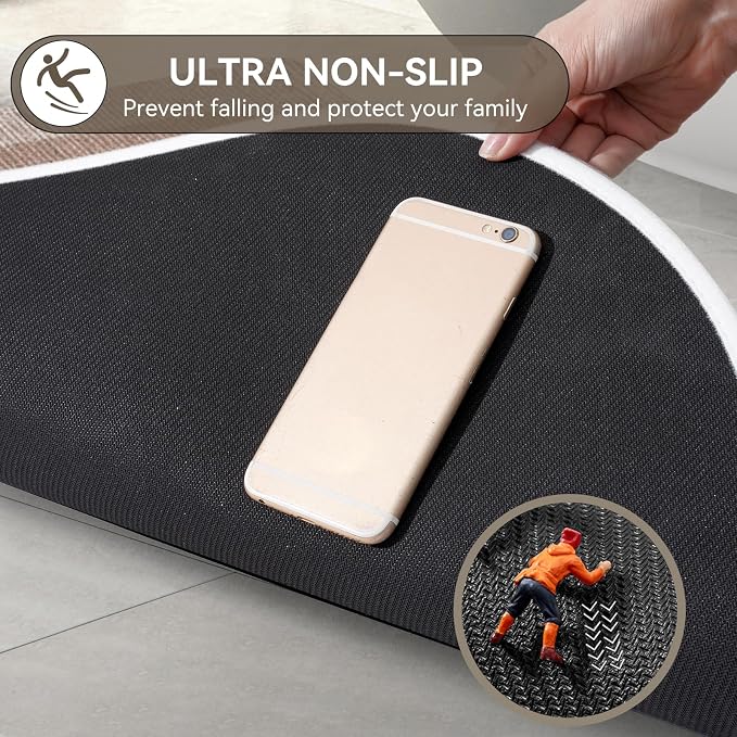 YDKGL Half Circle Bath Mat, Non Slip Bath Mat, Thin Bathroom Rugs Fit Under Door Quick Dry Absorbent Washable Bathroom Mat with Rubber Backing, Brown Beige 16x24