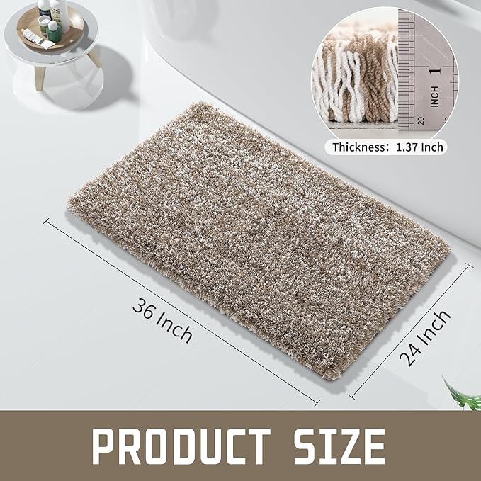 Yimobra Bathroom Rugs Non Slip Washable 36X24, Ultra Soft and Water Absorbent Bath Mats, Plush Fluffy Shower Mat Outside, Luxury Microfiber Thick Matts for Bathroom Floor/Tub, Light Brown and White