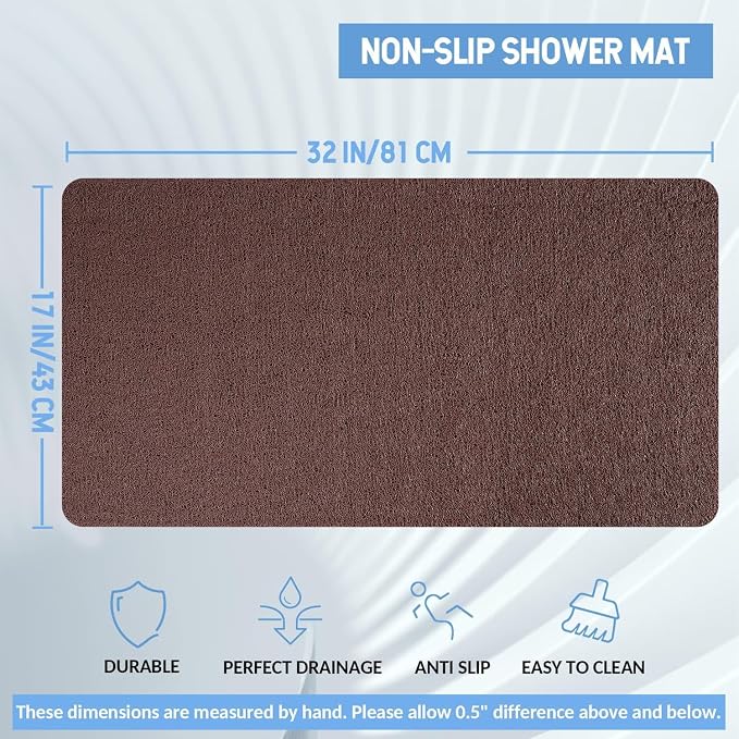 Hargiis Non-Slip Bathtub Mat, Anti Slip Shower Mat, Fast Drying Bathtub Mats, Foot Scrubber Mat, Anti Slip Mat for Tub, Floor, Bathroom, Kitchen, Home, Hotel (Brown 32"×17")