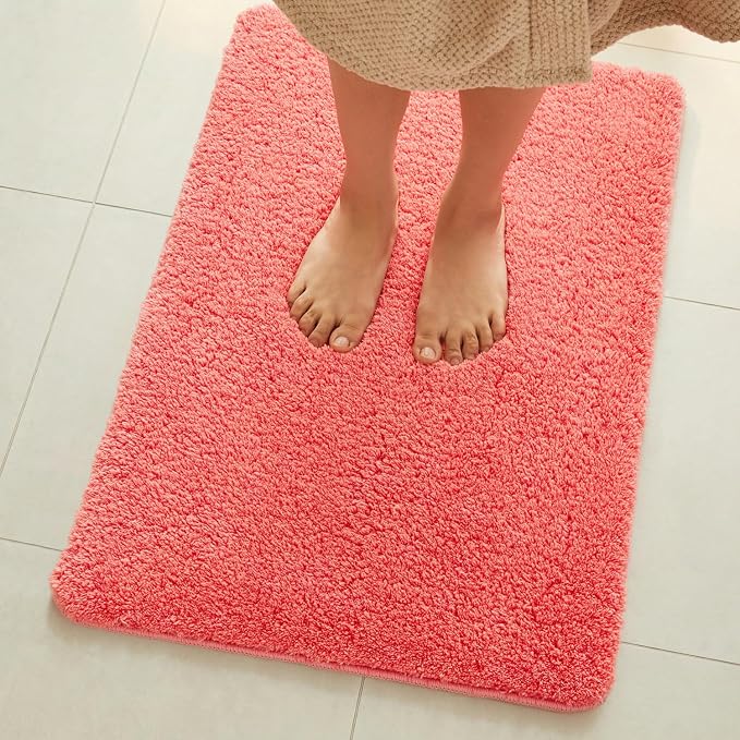 TYUU Pink Bathroom Rugs, Ultra Soft Bath Rugs Non Slip Washable, Super Absorbent Quick Dry Bath Mat with Rubber Backing for Bathroom Floor, Shower, or Sink, Pink 24" x 36"