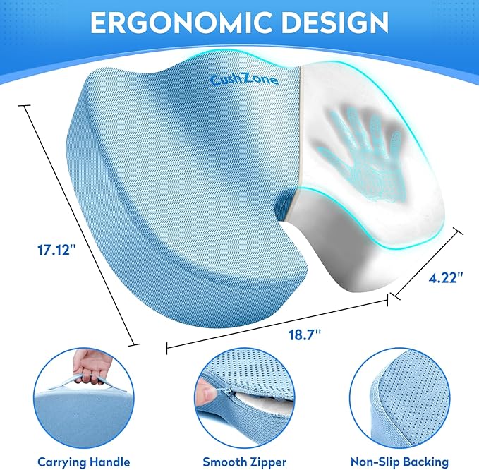 XXL Seat Cushion Office Car Seat Cushion, Memory Foam Cushion for Office Chair, Car Seat, Airplane, Bleacher Non-Slip Chair Pad (Light Blue