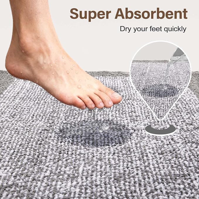 Bathroom Rugs 24x17 Non Slip Washable, Light Grey Bath Mat for Bathroom Floor Tub, Soft Absorbent Quick Dry Mats for Shower, Bathtub,Home Decor