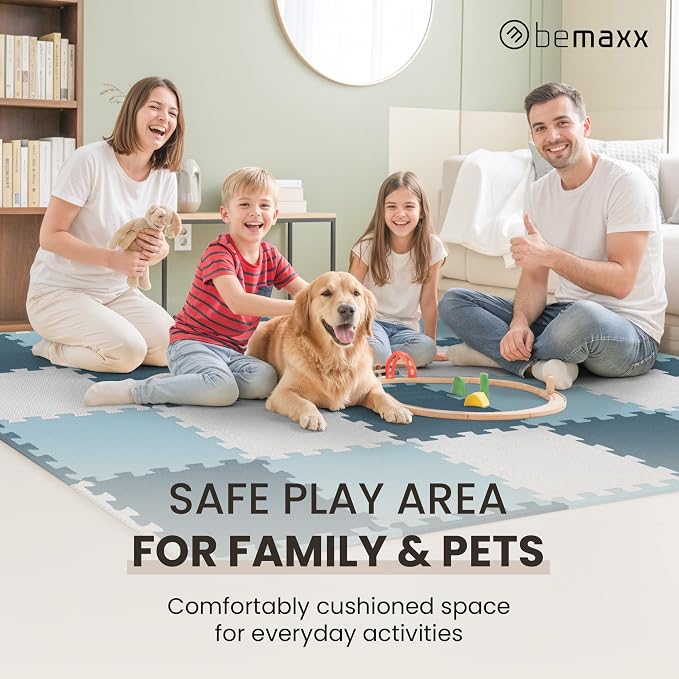 bemaxx Gym Mats Set - 18 pcs EVA Interlocking Foam Floor Tiles (12.6"x12.6"x0.4") 18sqft Protective Gym Flooring Sports Home Workout Exercise Mats Puzzle Garage Fitness Play-Room Pool Treadmill Bike