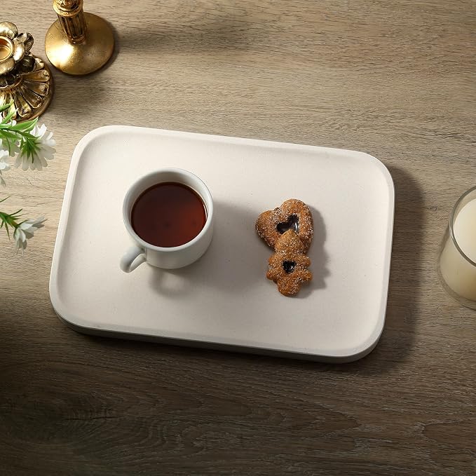 Koville Marble Tray, 12"x8" Natural Stone Vanity Tray for Countertop Bathroom Kitchen Dresser, Decorative Marble Catchall Trays for Perfume Jewelry, Rectangular Serving Tray(Beige)