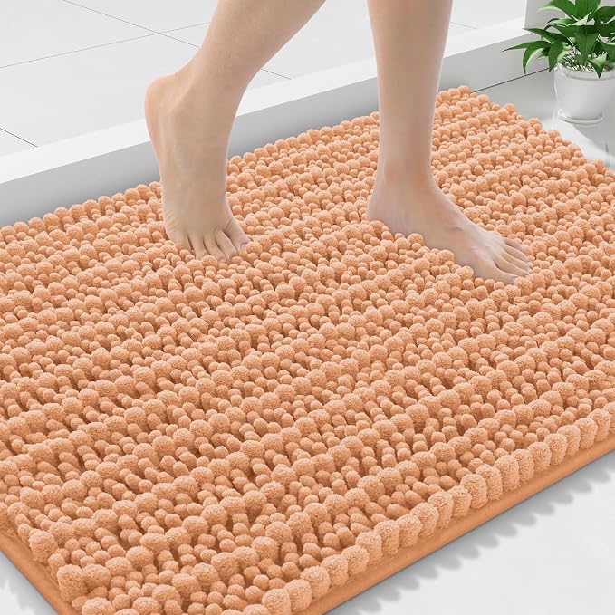 Smiry Bathroom Rugs Mat 36x24, Extra Soft Absorbent Chenille Bath Rugs, Non Slip Rubber Backing Machine Washable Quick Dry Bath Mats for Bathroom Floor, Tub, Shower, Home Decor Accessories, Peach