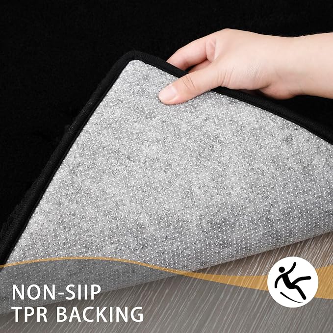 MINIDEAR Bathroom Rugs 47x20 Black - Thick Memory Foam Bath Mat, Ultra Soft & Plush Fluffy, Non-Slip, Quick Dry, Absorbent Washable Floor Microfiber Mat for Tub, Home Decor Accessories