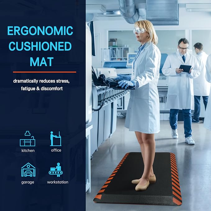 FEATOL Anti Fatigue Mat Industrial, Ergonomic Standing Floor Mat for Work for Stand -Safety Support for Leg & Back Pain(Orange Border, 20" x 39", 1PC)