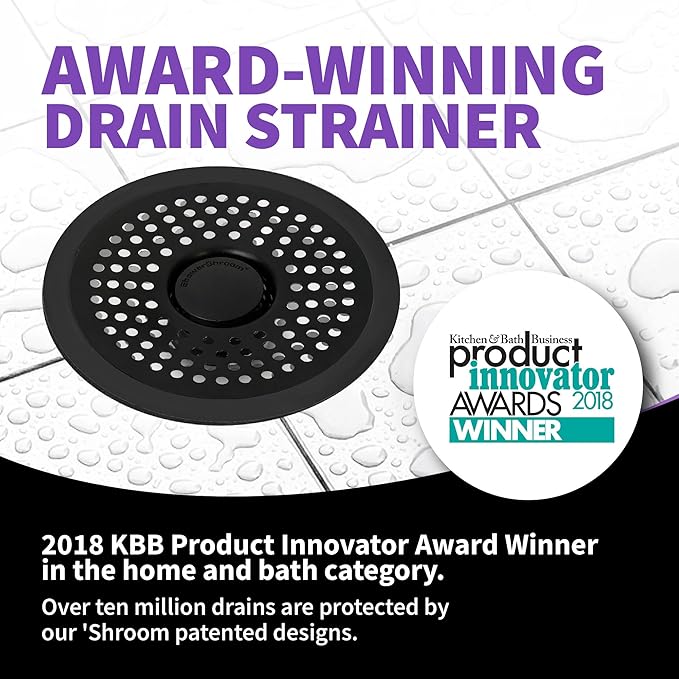 ShowerShroom Ultra Matte Black Hair Catcher, Stainless Steel Drain Protector, Fits All Shower Drains