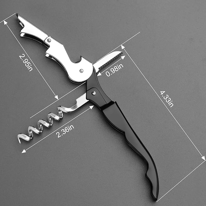 Professional Heavy Duty Wine Opener, Compact and Foldable Wine Key, Strength Stainless Steel corkscrew, Double Hinged, Foil Cutter, Ideal Tools for Servers, Bartenders, Sommelier (Black).