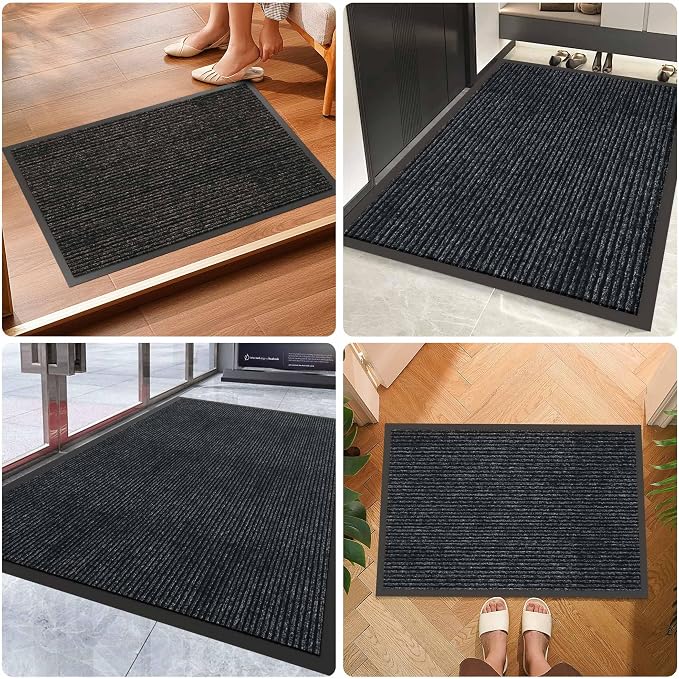 Indoor Outdoor Door Mat, 5' x 4' Doormat for Entryway, Rubber Backing Non Slip Front Door Mat Outside Entrance, Super Absorbent Commercial Floor Mat for Home Office, Grey