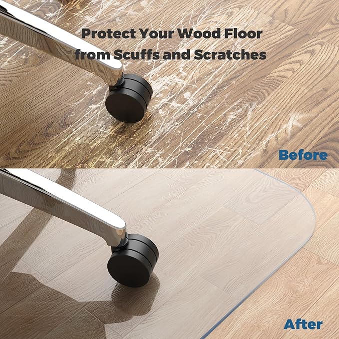 Yecaye Office Chair Mat for Hardwood Floor, 36" x 48" Clear Computer Desk Chair Mat, PVC Heavy Duty Floor Protector for Rolling Chairs, 0.07''(1.7mm) Thick Floor Mat (Transparent, 36" x 48")
