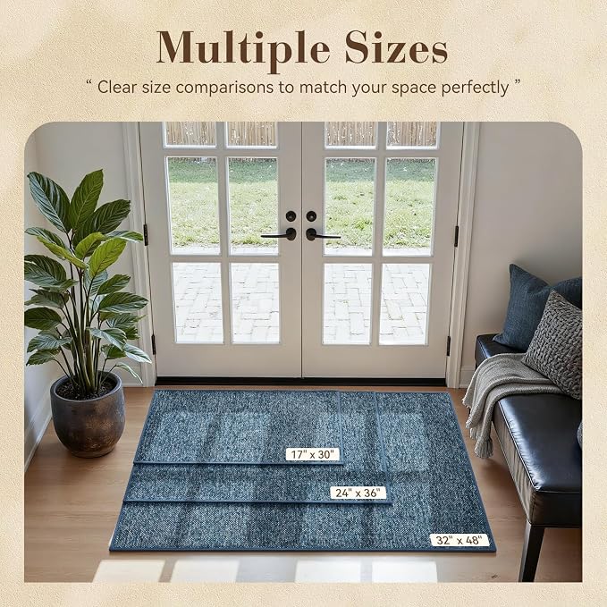 MontVoo Door Mat Indoor Entrance Doormat, Absorbent Durable Rubber Non Slip Front Door Mat for Inside Entry Entryway Dirt Trapper Welcome Mat, Navy Blue 17''x30''