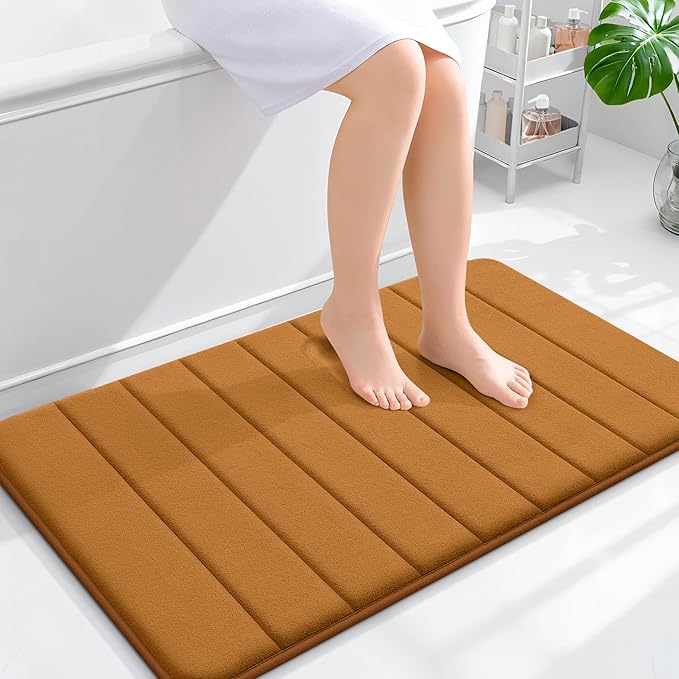 OLANLY Memory Foam Bath Mat 35x24, Super Soft Absorbent Bathroom Rugs, Quick Dry, Machine Washable Shower Floor Rugs, Bathmat Carpet, Bathroom Home Decor Accessories, Ochre