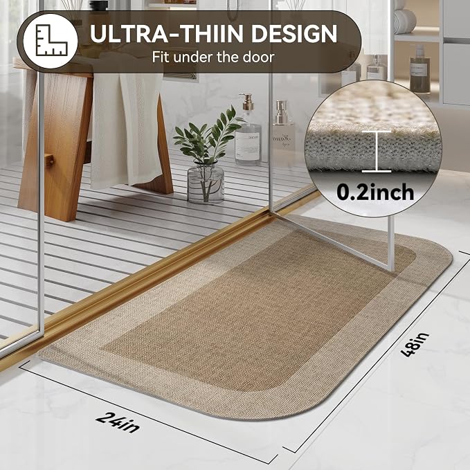 YDKGL Bathroom Runner Rug, Thin Bath Mat Non Slip Washable Large Bathroom Rugs, Rubber Backing Quick Dry for Floor, Tub and Shower, Brown Beige 24x48