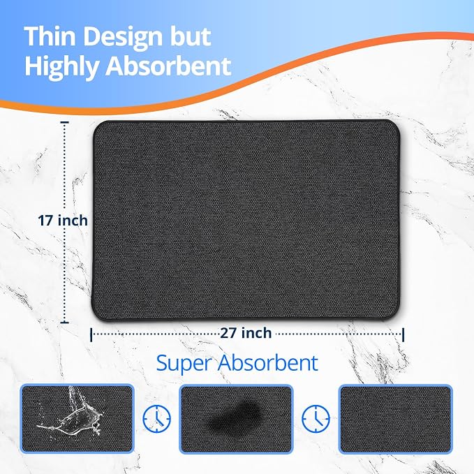 2 Pack Bathroom Rugs 17x27Inch, Thin Bath Mat with Rubber Backing Non-Slip, Absorbent,Quick Dry Machine Washable, Home Decor Accessories Cozy Cloth Bathroom Mat fit Under Door/Sink/Tub/Shower-Blue