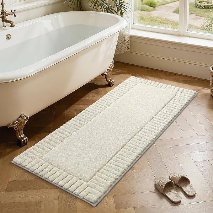 LUMI Bathroom Rugs Non Slip with Rubber Backing, Extra Soft Plush Microfiber Bath Rug Absorbent, Machine Washable Bath Mat Quick Dry for Tub, Shower, Hotel, Ivory White, 24"x60"