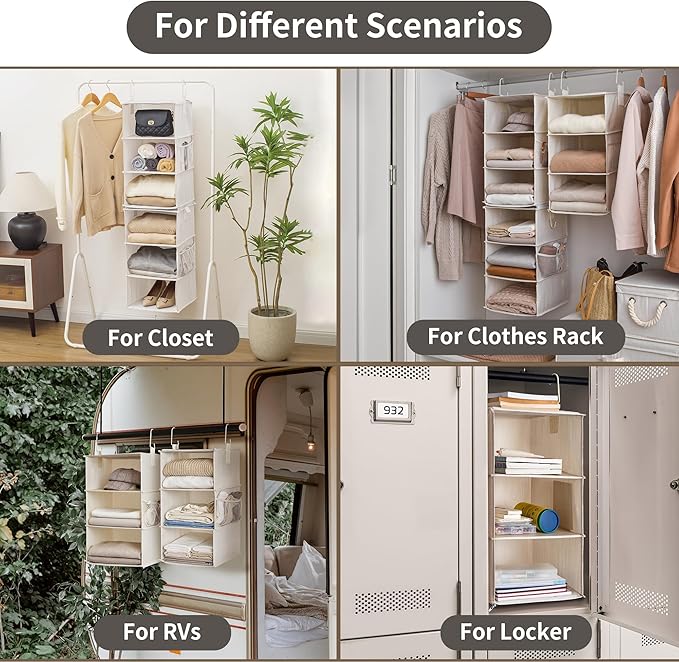 StorageWorks 6-Shelf Jumbo Closet Organizers, Two 3-Shelf Separable Hanging Shelves for Closet, 13" D x 15" W x 48 ¼"H,Mixing of Beige, White & Ivory