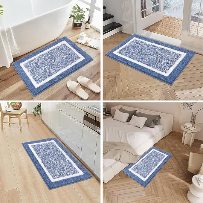 Pauwer Bathroom Rug Sets - 3 Piece Shower Mats with U-Shaped Contour Toilet Mat, Absorbent Microfiber Plush Bath Mats, Non Slip, Machine Washable Shaggy Floor Mats