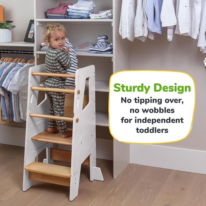 OCODILE Toddler Standing Tower - Adjustable Height Toddler Kitchen Stool Helper - Ideal Kids Kitchen Step Stool for Learning New Skills - Extra Secure with Safety Feet - White