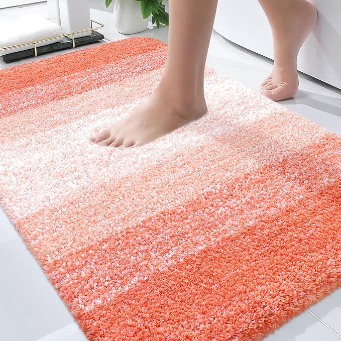 OLANLY Bathroom Rugs Mat 30x20, Extra Soft Absorbent Microfiber Bath Rugs, Rubber Backing, Quick Dry, Machine Washable Bath Mats for Bathroom Floor, Tub and Shower, Home Decor Accessories, Coral