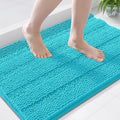 Grandaily Chenille Striped Bathroom Rugs 36x24, Extra Thick and Soft Absorbent Bath Mats, Rubber Backing, Plush Shaggy Shower Carpet, Machine Wash Dry, Bath Rug for Bathroom, Aqua Sky