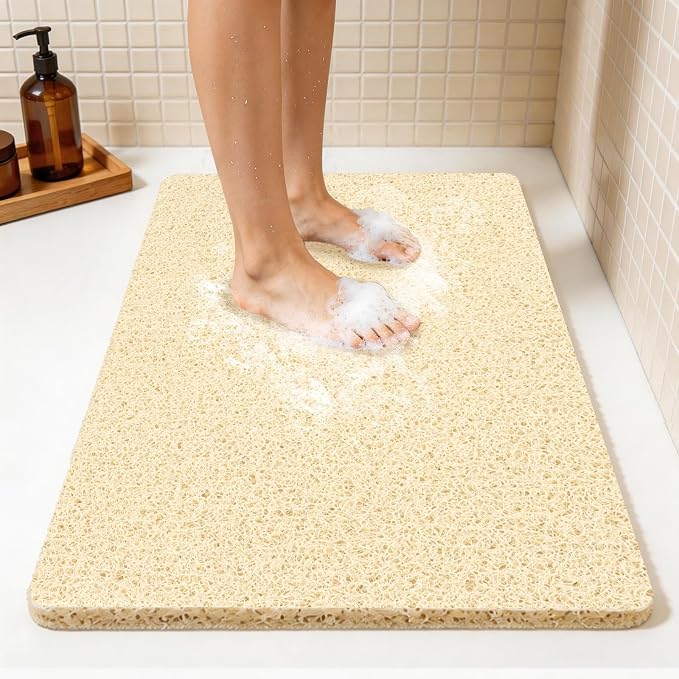 Joyhalo Shower Mat Bathtub Mat Non Slip, Bathmats Non Slip, Quick Drying Foot Scrubber Loofah Mats for Shower, Tub, Bathroom, Home, 32x24inch, Beige