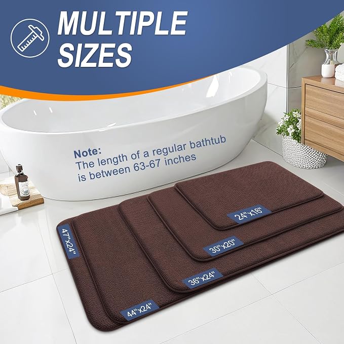 OLANLY Thick Memory Foam Bathroom Runner Rugs 47x24, Extra Soft Absorbent Long Bath Rug, Quick Dry Bath Mats, Non-Slip, Machine Washable Mat for Bathroom, Tub and Shower, Home Decor Accessories, Brown