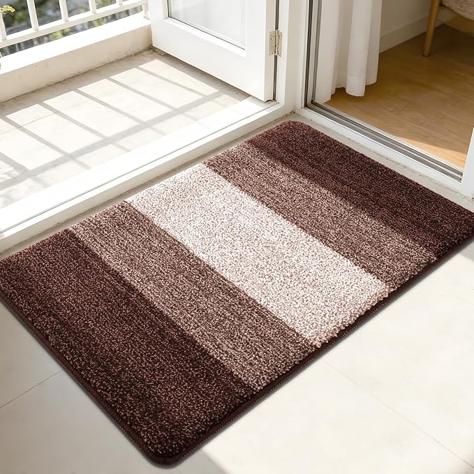 Kitinjoy Indoor Outdoor Door Mat, 44x32 Non-Slip Absorbent Dirt Trapper, Low-Profile Washable Inside Entrance Front Floor Mat, Sturdy Soft Entry Doormats for Entryway, Brown
