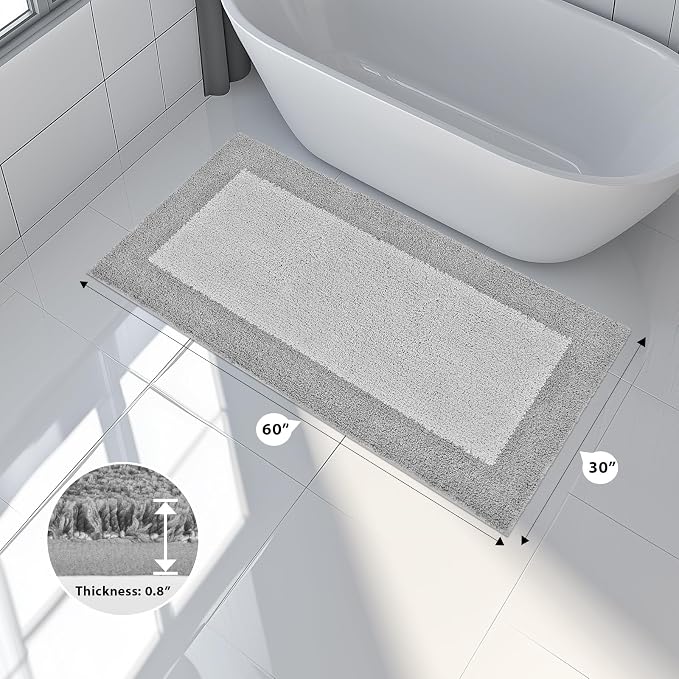 anllugs Bathroom Rugs 30" x 60", Non-Slip Extra Soft Absorbent Bath Rugs, Machine Washable Quick Dry Bath Mats for Bathroom Floor, Shower, Bathtub and Sink, Light Grey & Grey