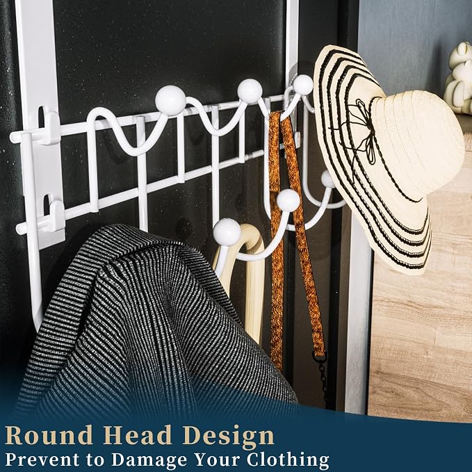Consumest Over The Door Hooks Organizer - 3 Tier Door Hanger with 9 Coat Hooks & 2 Mesh Basket, Back Storage Organizer Hanging Towels for Bathroom, Bedroom, White