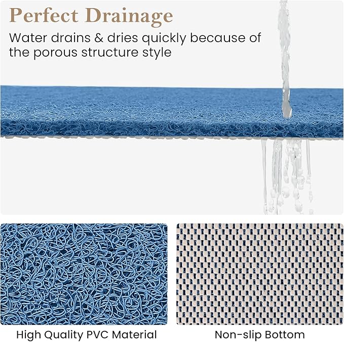 Shower Mat Bathtub Mat Non-Slip,47x16 inch, Soft Tub Mat with Drain,PVC Loofah Bath Mat (Phthalate Free) for Tub and Bathroom,Lake Blue
