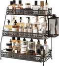 Vintage 3 Tier Spice Rack Organizer for Kitchen Counter, Bathroom Counter Organizer with Bonus Basket, 3 Tier Bathroom Counter Organizer for Spices Makeup Perfumes, Retro Countertop Organizer